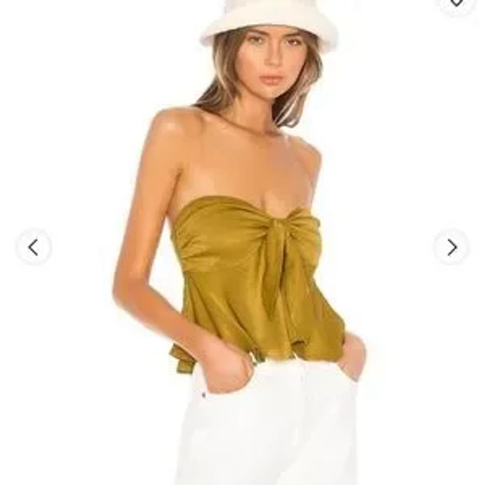 LPA Top Womens Small Green Tie Front Strapless‎ Flowy Festival Boho Vacation